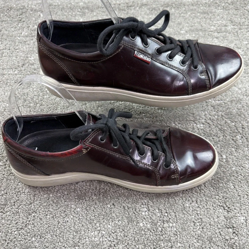 ECCO Soft 7 Sneakers Mens 11 Burgundy Oxblood Patent Leather Lace Up Shoes